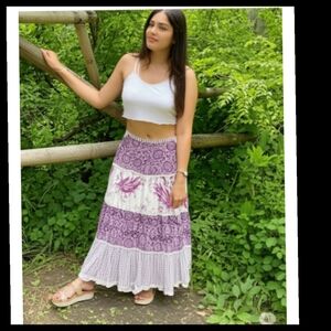 Tiered 70s paisley floral cotton midi skirt Oversized Size XS●